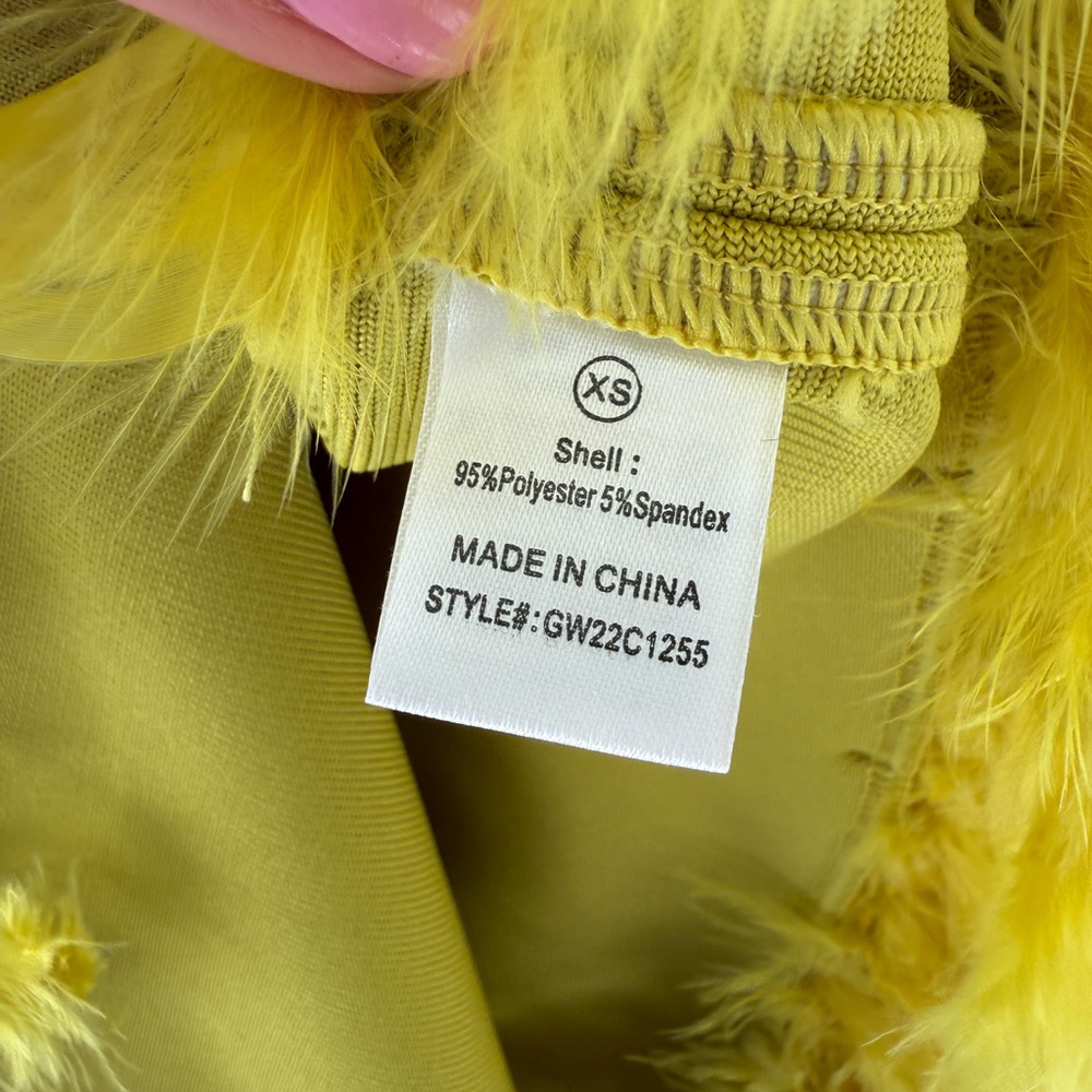 Fashion Nova Jacqueline Chartreuse Strapless Feather High Slit Dress NWT Size XS - Picture 14 of 16